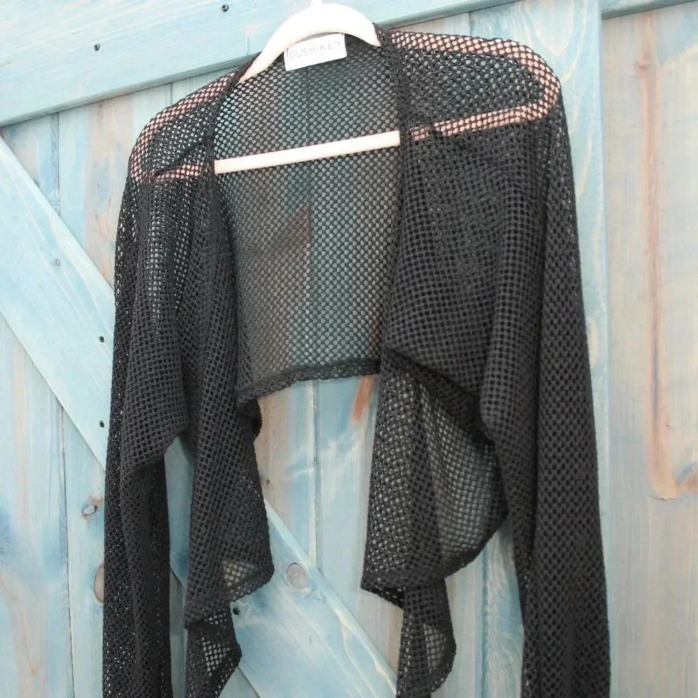 Black Mesh Tulum Resort Wear Bolero Swimsuit Cover Size Small Medium - Picture 2 of 8